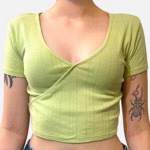 Women's Light Green Short Sleeve Ribbed Crop-top